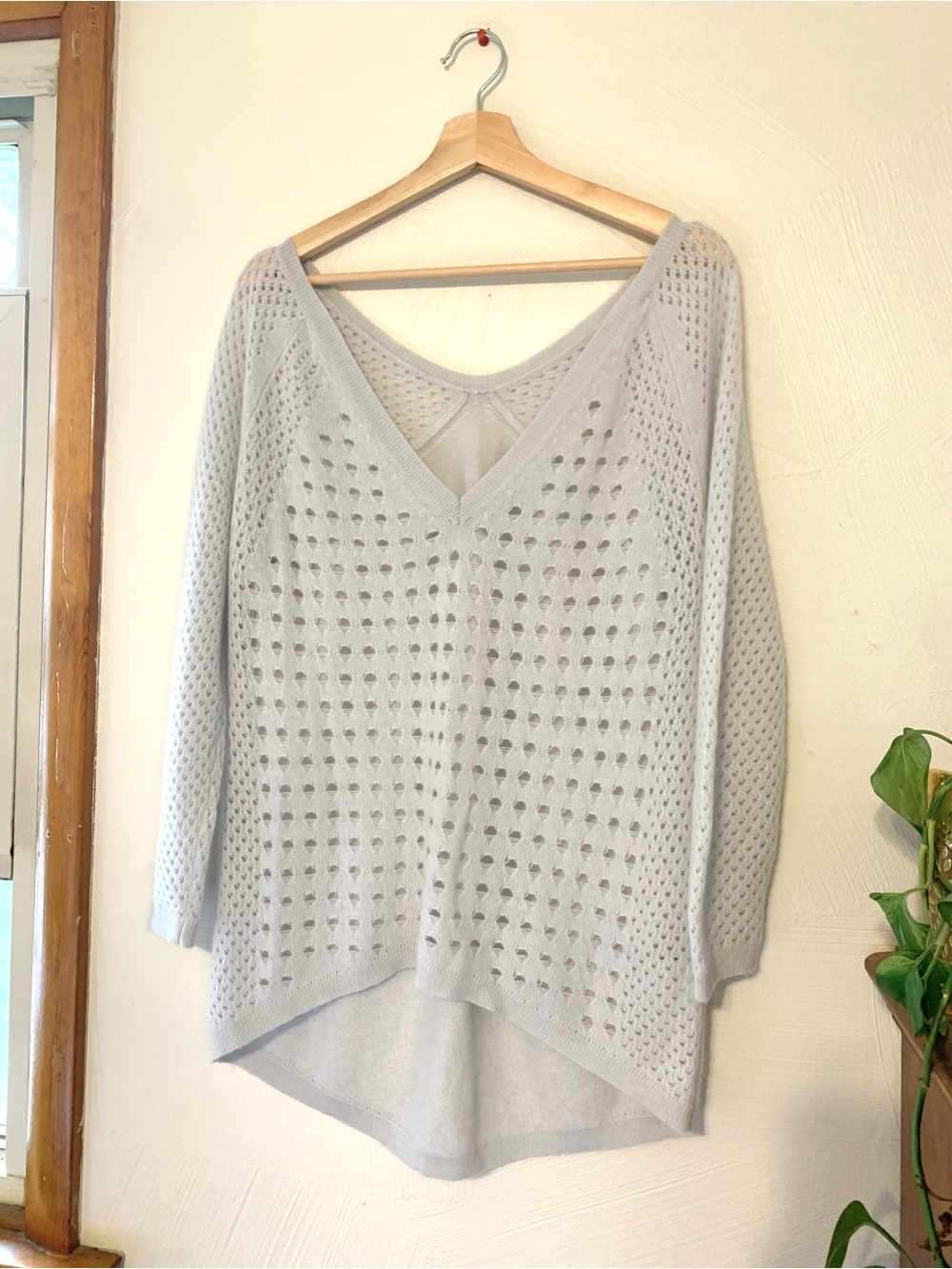 Kokun Cashmere Pointelle Open Knit sweater. Oversize XS
